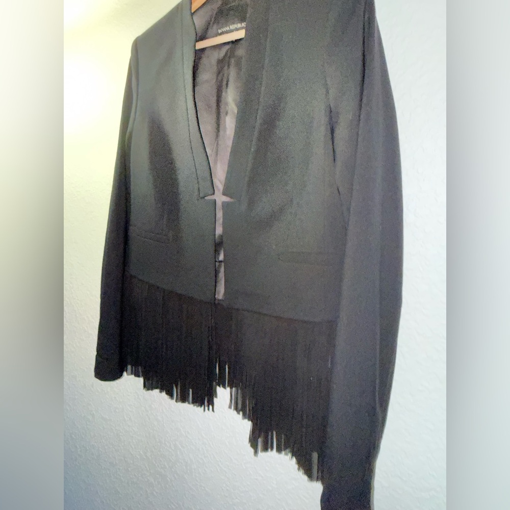 Banana Republic Fringed Black Cropped Open Front Wool Blend Blazer - Picture 4 of 13